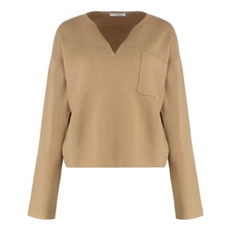 Max Mara V-neck Knitwear, female, Beige, Size: XS Zibello Pullover