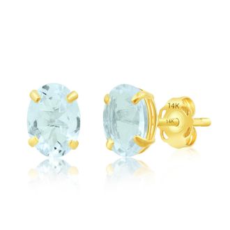 MAX + STONE 14k Yellow or White Gold 7x5mm Oval Stud Earrings with Push Backs