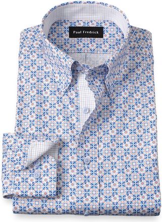 Paul Fredrick Comfort Stretch Non-iron Medallion Dress Shirt With Contrast Trim