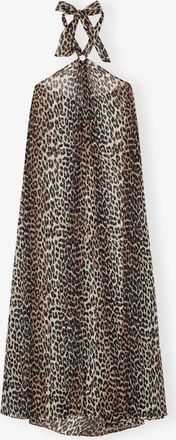 Ganni Leopard Chiffon Halterneck Dress Size 10 Polyester Womens