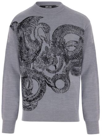Just Cavalli Wool-Blend Sweater with Floral and Animal Motifs
