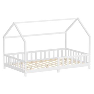 ML Design Ml-design Cama Infantil 120x200cm Blanco, Con Protecci&oacute;n Antica&iacute;da, Techo Y Somier, Estructura Listones De Madera De Maciza De Pino Lecho Doble Montes