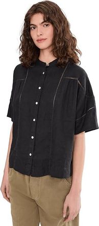 Faherty Luna Top Womens Clothing Black : MD, Lace/Linen
