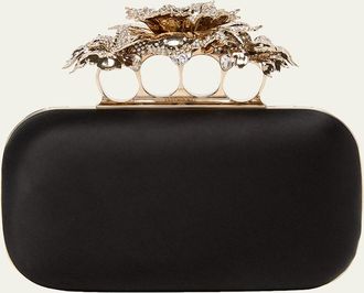 Alexander McQueen Carnation Crystal-Encrusted Silk Satin Clutch Bag