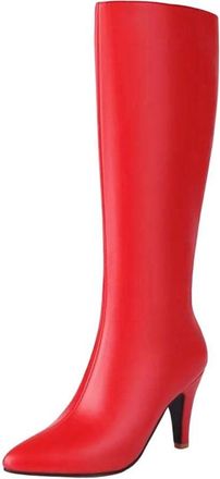 Generic Women Knee High Boots Pointed Toe Low Heel Side Zipper Pu Leather Casual Outdoor Long Boot