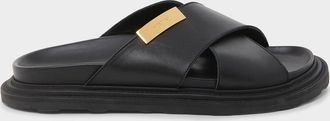 Moschino Men & apos;s Logo Leather Sandals