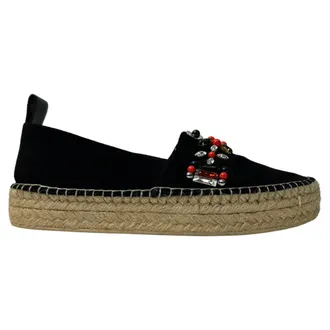 Louis Vuitton Pre-owned Womens Front Pier Crystal Embellished Espadrilles in Black Suede - Size 38.5 EU/IT