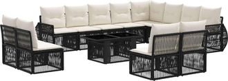 vidaXL Conjunto De Sof&aacute;s De Jard&iacute;n 13 Uds. Negro Y Blanco Crema Vidaxl