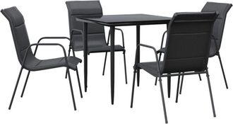 vidaXL Juego De Comedor Para Jard&iacute;n 5 Piezas Acero Y Textilene Negro Vidaxl