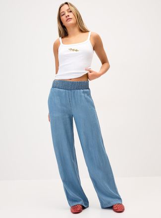 Twik Womens Smocked waist wide-leg pant