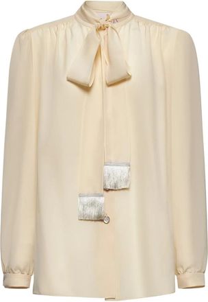 Valentino Shirts, female, Beige, Size: S Silk Ivory Blouse with Scarf