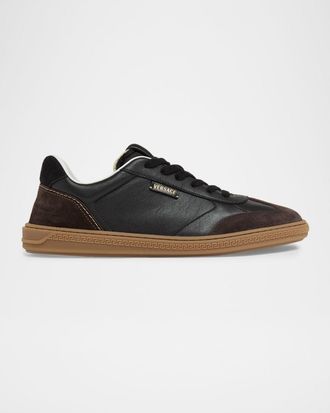 Versace Men & apos;s Greca Court Nappa and Suede Sneakers