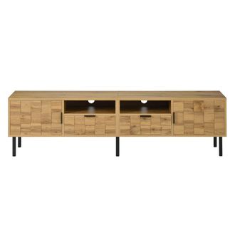 Urban Meuble Mueble TV efecto madera natural damero de 2 puertas y 2 cajones
