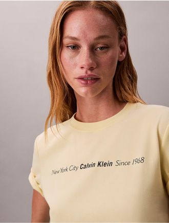 Calvin Klein Jeans Calvin Klein Womens New York City Logo Graphic Slim T-Shirt - Yellow - XS