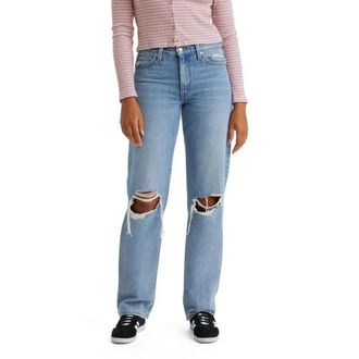 Levi's 94 Jeans Womens Blue Denim Distressed Mid Rise Straight Leg PALL123