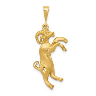 Diamond2Deal 14k Yellow Gold Satin Diamond-cut Aries Zodiac Charm