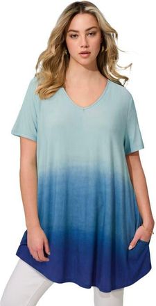 Roaman's Ultra Drape V Neck Short Sleeve Swing Tunic in Blue Ombre at Nordstrom, Size 24