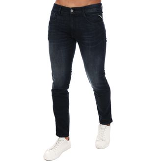 Replay Mens Anbass Power Stretch Slim Fit Jeans in Dark Blue Cotton - Size 36 Regular