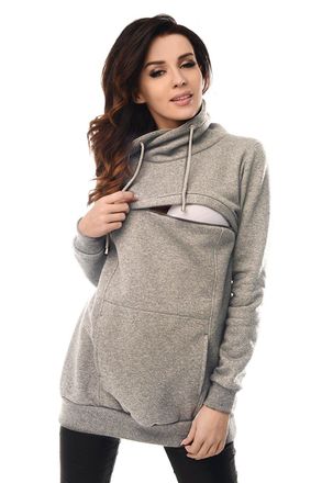 Purpless Maternity 2in1 Pregnancy and Breastfeeding Cowl Neck Sweatshirt SFB9054 (8, Gray Melange)