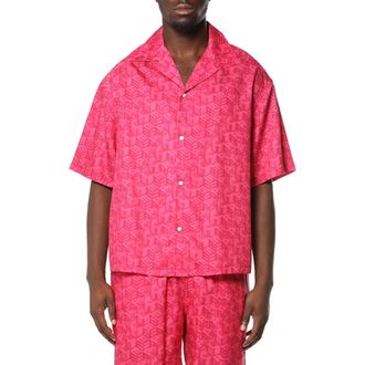 Purple Logo Pattern Camp Shirt in Pink at Nordstrom, Size Xx-Large