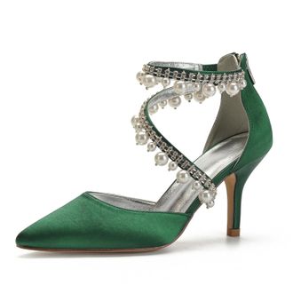 Miyoopark Women Shoes Heels for Wedding Closed Pointed Toe Evening Pumps Shoes M521 Dark Green UK 6.5