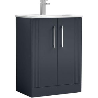 Nuie Nuie - Deco Floor Standing 2-Door Vanity Unit with Basin-2 600mm Wide - Satin Anthracite
