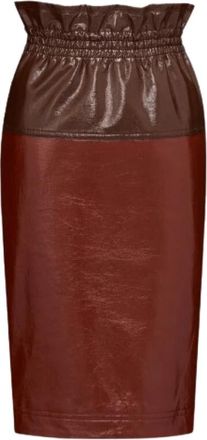 Saint Laurent Rokken, Dames, Bruin, S, Katoen, Colourblock Paper-Bag Rok