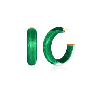 Gold & Honey Womens Small Illusion Lucite Hoop Earrings In Emerald
