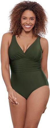 Aqua Green Full Coverage Surplice Trim Overlay V-Neck One-Piece Swimsuit in Malachite at Nordstrom, Size X-Large