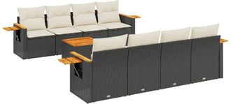 vidaXL Set De Sof&aacute;s De Jard&iacute;n 8 Piezas Y Cojines Rat&aacute;n Sint&eacute;tico Negro Vidaxl