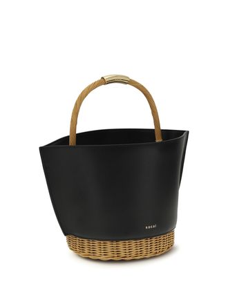 sacai Womens Leather And Rattan Handbag Black Calf Bos Taurus Shoulder Bags