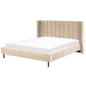 Beliani Cama Con Somier De Terciopelo Beige 180 X 200 Cm Listones Moderno Villette