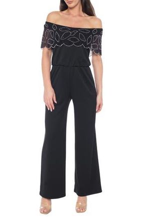 Marina Rossini Scalloped Off the Shoulder Jumpsuit in Black at Nordstrom Rack, Size X-Large