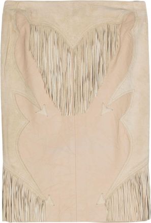 Versace 2000s fringe-detail panelled skirt - women - Leather/Acetate/Viscose - M - Neutrals