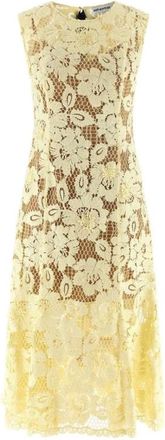 Self Portrait Kleedjes, Dames, Geel, S, Polyester, Crochet Lace Midi Jurk