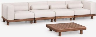 Sklum Conjunto De Jard&iacute;n Con Sof&aacute; Modular De 4 Piezas Con 2 M&oacute;dulos Esquineros Y Mesa De Centro En Acacia Edrien Sklum