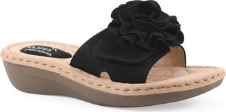 White Mountain Casmyn Floral Mini Wedge Sandal - Wide Width Available in Black/Fabric at Nordstrom Rack, Size 8.5