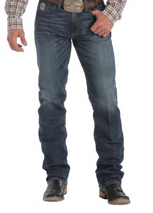 Cinch Label Denim Straight Jeans In Dark Stonewash