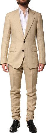 Dolce & Gabbana Mens Beige Linen Single Breasted 2 Piece Suit