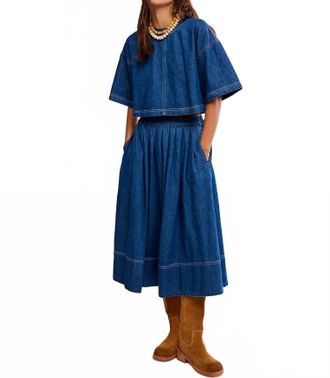 Free People Westley Denim Skirt Set In Deep Sea Wash