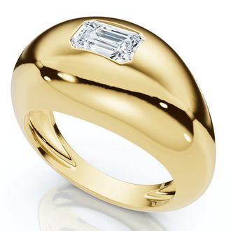 Pompeii3 1/2Ct Sideways Emerald Bezel Stackable Dome Band 14k Gold Lab Grown EF/VS