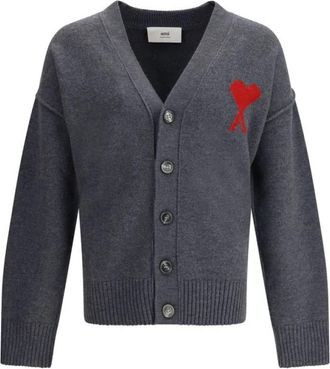 Ami De Coeur Cardigan met Jacquard Logo - Heren - Vesten - Zwart - M - Wol - Truien & Vesten