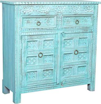 Wanderlust Deco Aparador de madera envejecido azul 101x41x101 alt. cm