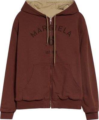 Maison Margiela Line 6 Logo Zip Hoodie in Beige/light Brown at Nordstrom, Size 52