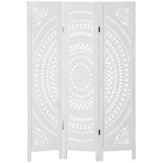 HOMCOM Homcom Biombo Plegable De 3 Paneles De Madera, 120x170 Cm, Biombo Separador De Ambientes Con Patrones Tallados, Para Dormitorio, Sal&oacute;n, Blanco