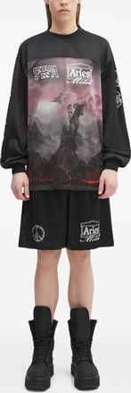 Aries Shorts Ramscape Airtex con logo - Nero