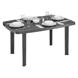Dmora Mesa De Exterior Greggs, 6 Plazas, Longitud M&aacute;xima 137 Cm, Hecho En Italia, Acabado Suave, 137x85x72h Cm Negro Antracita