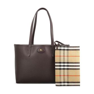 Burberry Tassen, Dames, Bruin, ONE Size, Leer, Omkeerbare Check Medium Leren Tote Bag