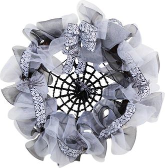 Nearly Natural Halloween Spider Web Mesh Wreath 26In