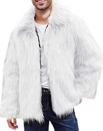Generic RLEHJN Faux Fur Coat Men 3XL, Winter Jackets for Men Luxury Fluffy Coats Solid Color Furry Thicked Teddy Coat Warm Open Front Cardigans Turn-Down Coll